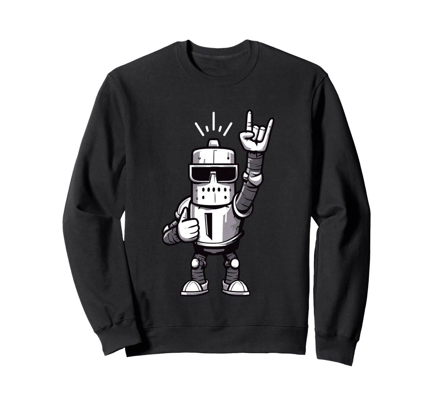 Robot Rock Hand Sign Visor Cartoon Sweatshirt - Trendy Graphic Men Women - T-Shirt, Sweatshirt, Hoodie