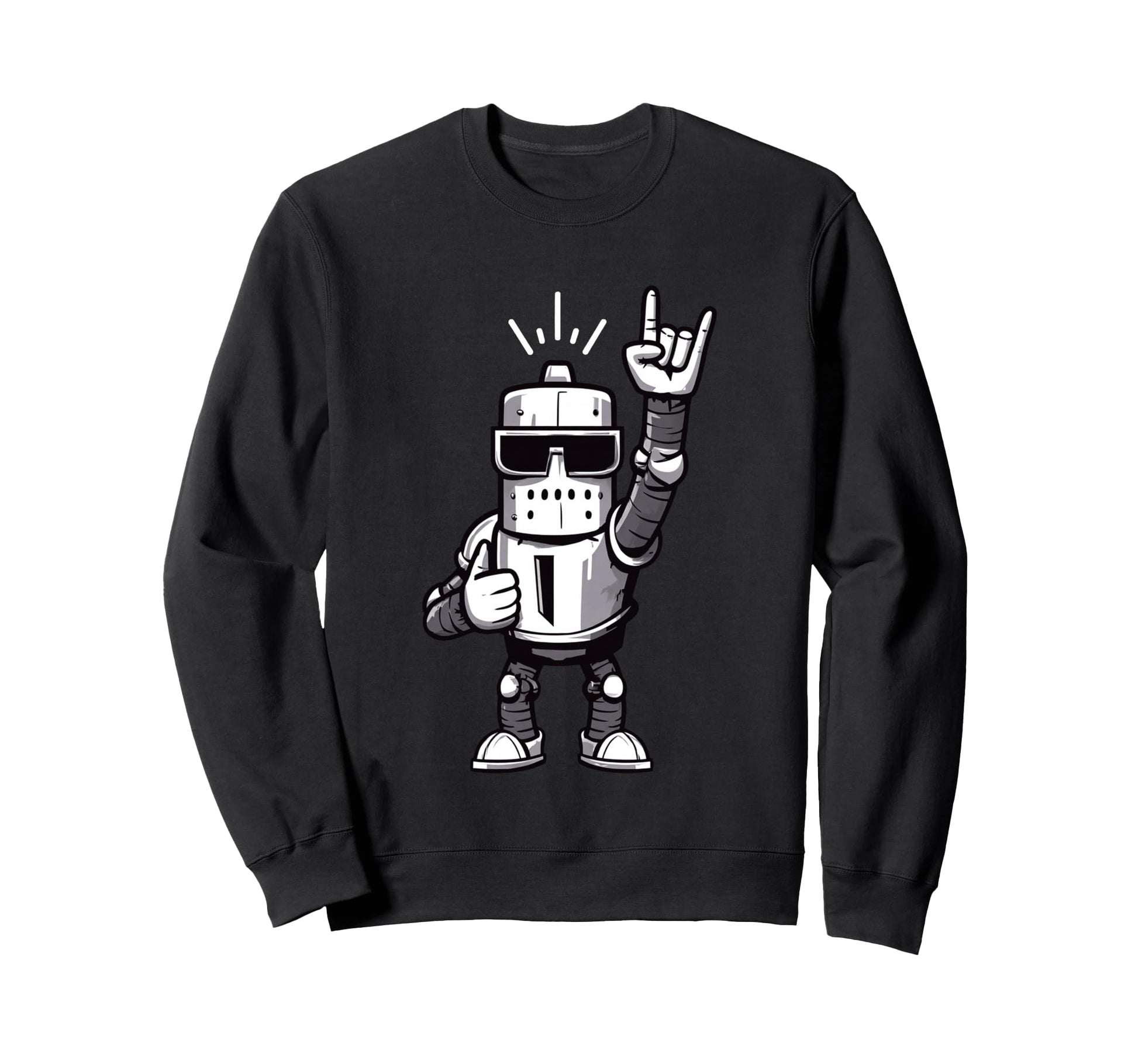 Robot Rock Hand Sign Visor Cartoon Sweatshirt - Trendy Graphic Men Women - T-Shirt, Sweatshirt, Hoodie