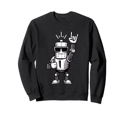 Robot Rock Hand Sign Visor Cartoon Sweatshirt - Trendy Graphic Men Women - T-Shirt, Sweatshirt, Hoodie