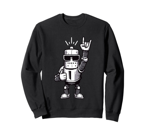 Robot Rock Hand Sign Visor Cartoon Sweatshirt - Trendy Graphic Men Women - T-Shirt, Sweatshirt, Hoodie