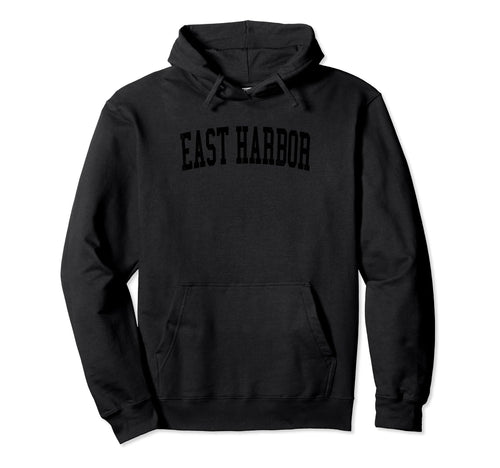 East Harbor Distressed Black Varsity Hoodie - Novelty Apparel Unisex - T-Shirt, Sweatshirt, Hoodie