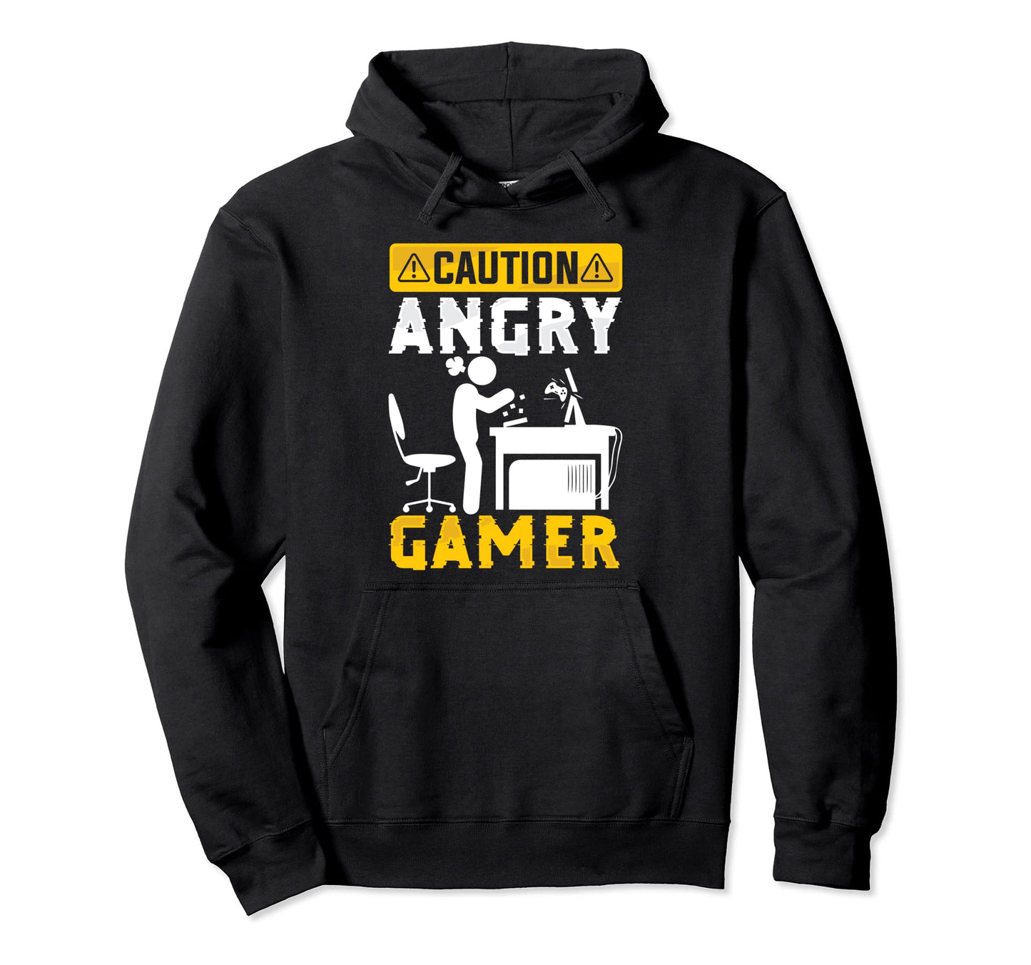Caution Angry Gamer Video Gaming Hoodie - Aesthetic Graphic Men Women - T-Shirt, Sweatshirt, Hoodie