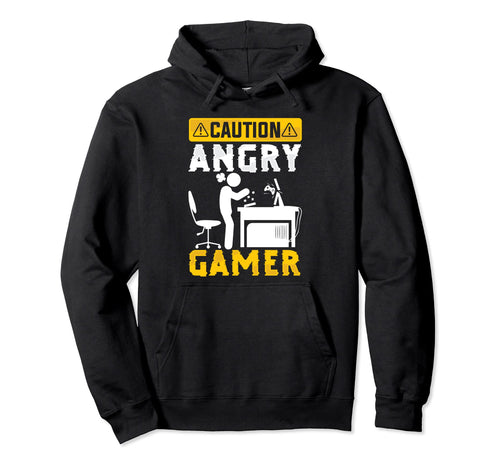 Caution Angry Gamer Video Gaming Hoodie - Aesthetic Graphic Men Women - T-Shirt, Sweatshirt, Hoodie