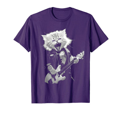 Rock Cat Playing Guitar Funny Guitar T-Shirt - Unique Graphic for Adults - T-Shirt, Sweatshirt, Hoodie