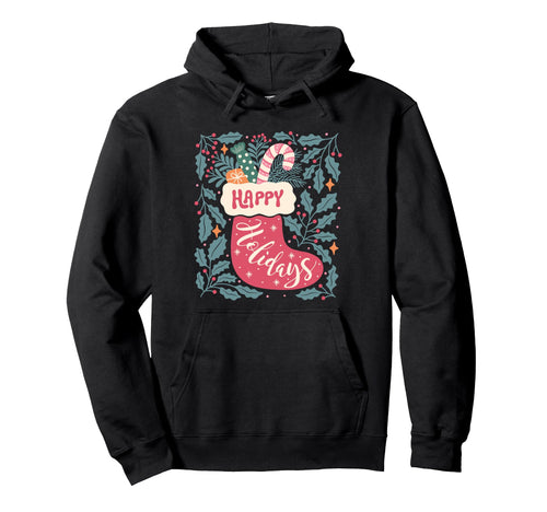 Boho Happy Holidays Stocking Candy Cane Hoodie - Trendy Graphic for Adults - T-Shirt, Sweatshirt, Hoodie