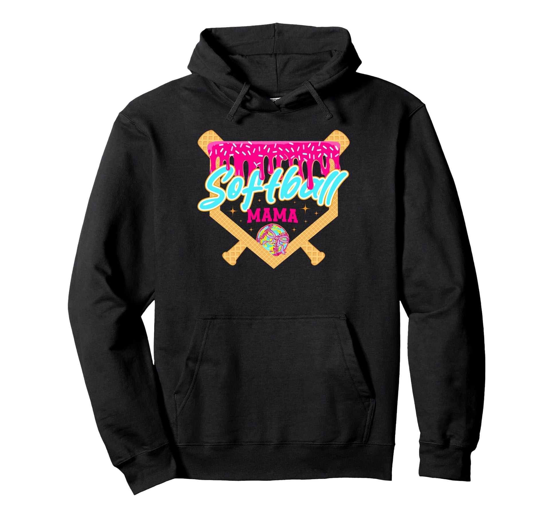 Game Day Softball Mama Ice Cream Drip Hoodie - Graphic Print Men Women - T-Shirt, Sweatshirt, Hoodie