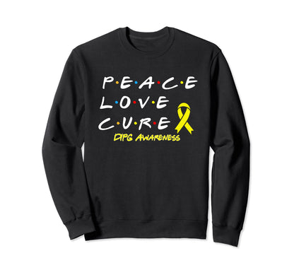 Dipg Awareness Peace Love Cure Sweatshirt - Graphic Print Men Women - T-Shirt, Sweatshirt, Hoodie