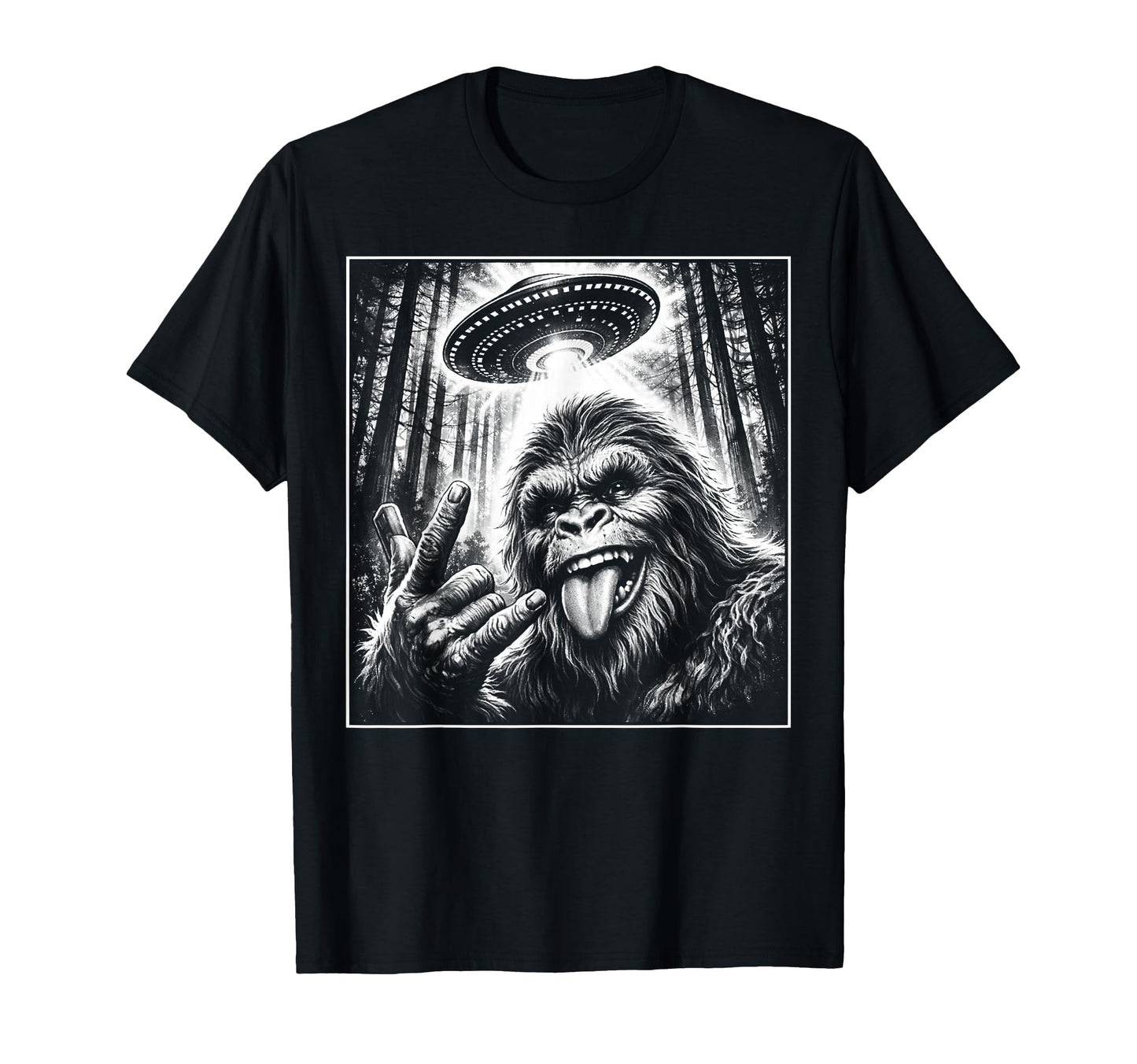 Bigfoot Alien Selfie Rock Sasquatch Yeti T-Shirt - Novelty Apparel Unisex - T-Shirt, Sweatshirt, Hoodie
