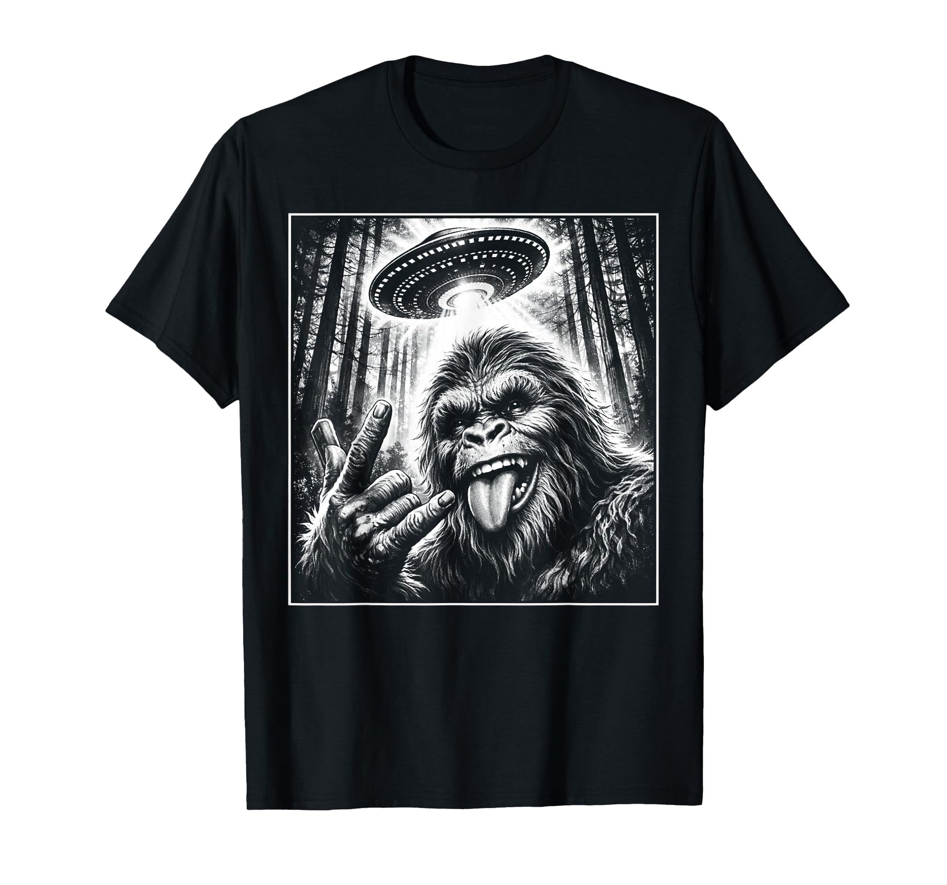 Bigfoot Alien Selfie Rock Sasquatch Yeti T-Shirt - Novelty Apparel Unisex - T-Shirt, Sweatshirt, Hoodie