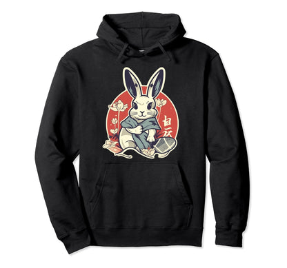 Tradtional Japanese Art Rabbit Bunny Hoodie - Unique Graphic for Adults - T-Shirt, Sweatshirt, Hoodie