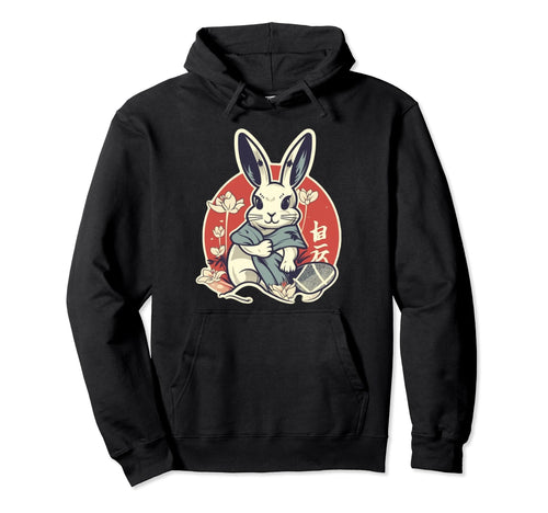 Tradtional Japanese Art Rabbit Bunny Hoodie - Unique Graphic for Adults - T-Shirt, Sweatshirt, Hoodie