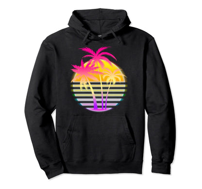 1980S 1990S Vaporwave Palm Trees Hoodie - Fun Novelty Design Men Women - T-Shirt, Sweatshirt, Hoodie