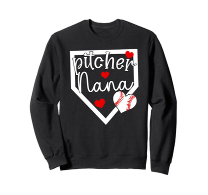 Baseball Pitcher Nana Grandma Sweatshirt - Aesthetic Graphic Men Women - T-Shirt, Sweatshirt, Hoodie