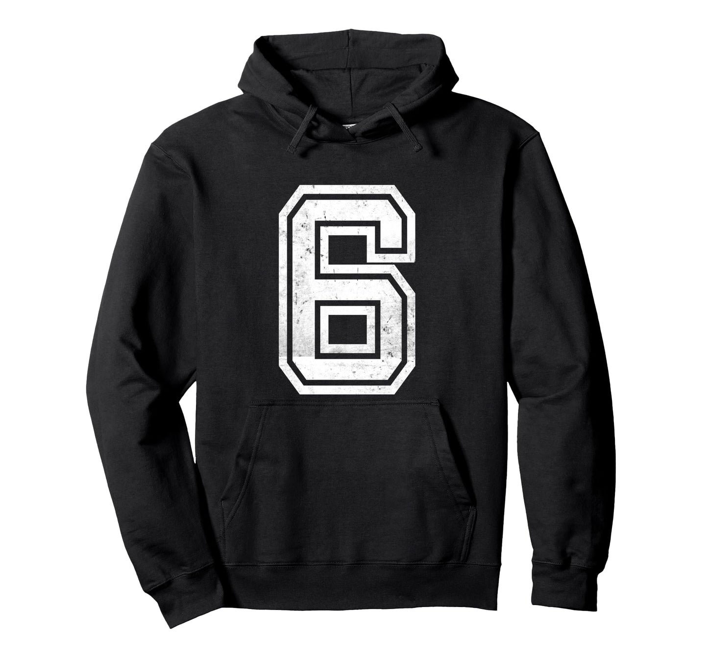 White Distressed Sports Team Number 6 Hoodie - Unique Graphic for Adults - T-Shirt, Sweatshirt, Hoodie