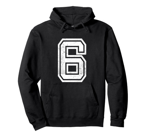 White Distressed Sports Team Number 6 Hoodie - Unique Graphic for Adults - T-Shirt, Sweatshirt, Hoodie