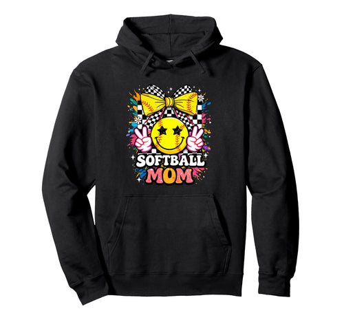 Peace Groovy Coquette Bow Softball Mom Hoodie - Minimalist Print Men Women - T-Shirt, Sweatshirt, Hoodie