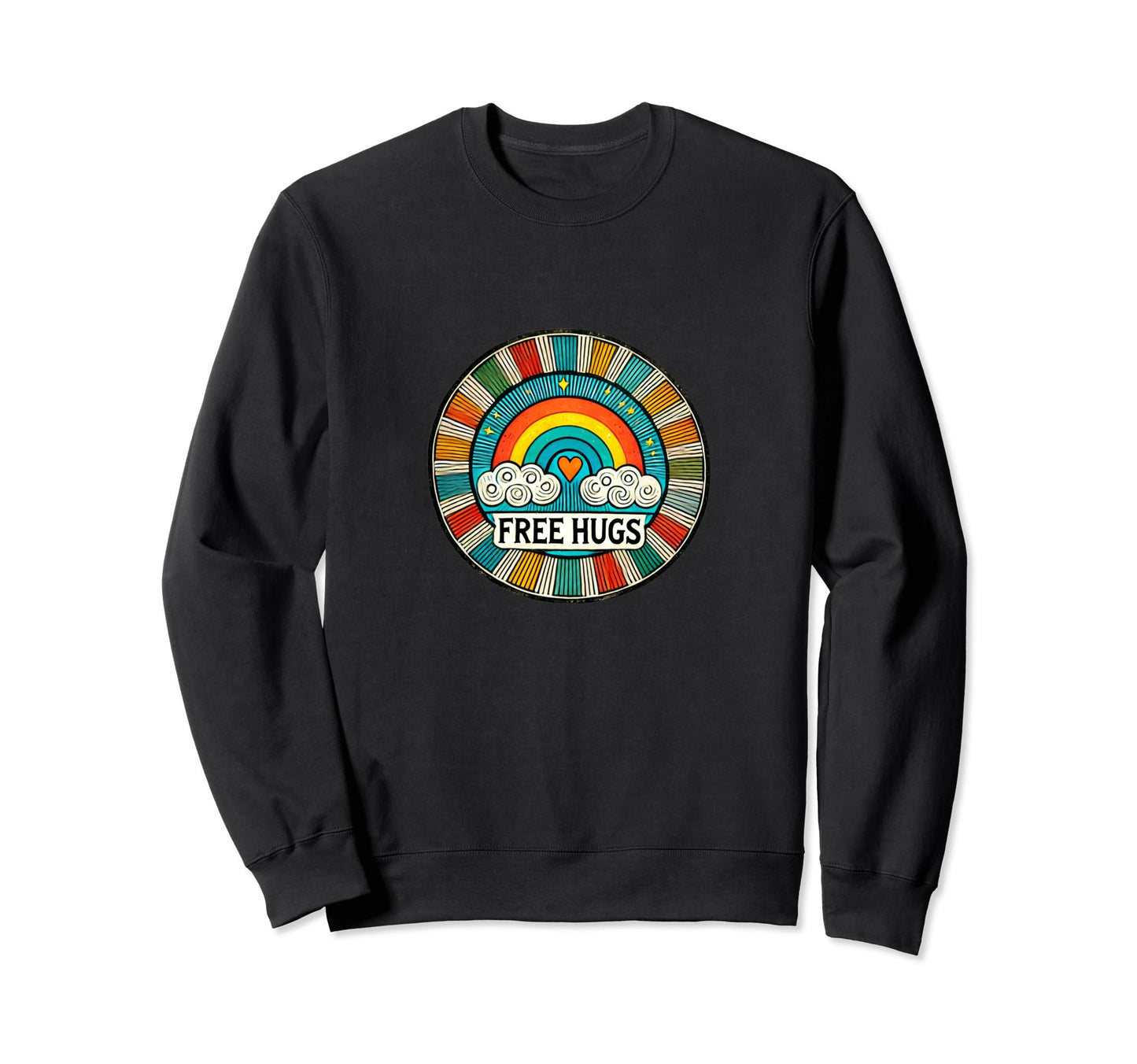 Free Hugs Rainbow Illustration Sweatshirt - Unique Graphic Men Women - T-Shirt, Sweatshirt, Hoodie