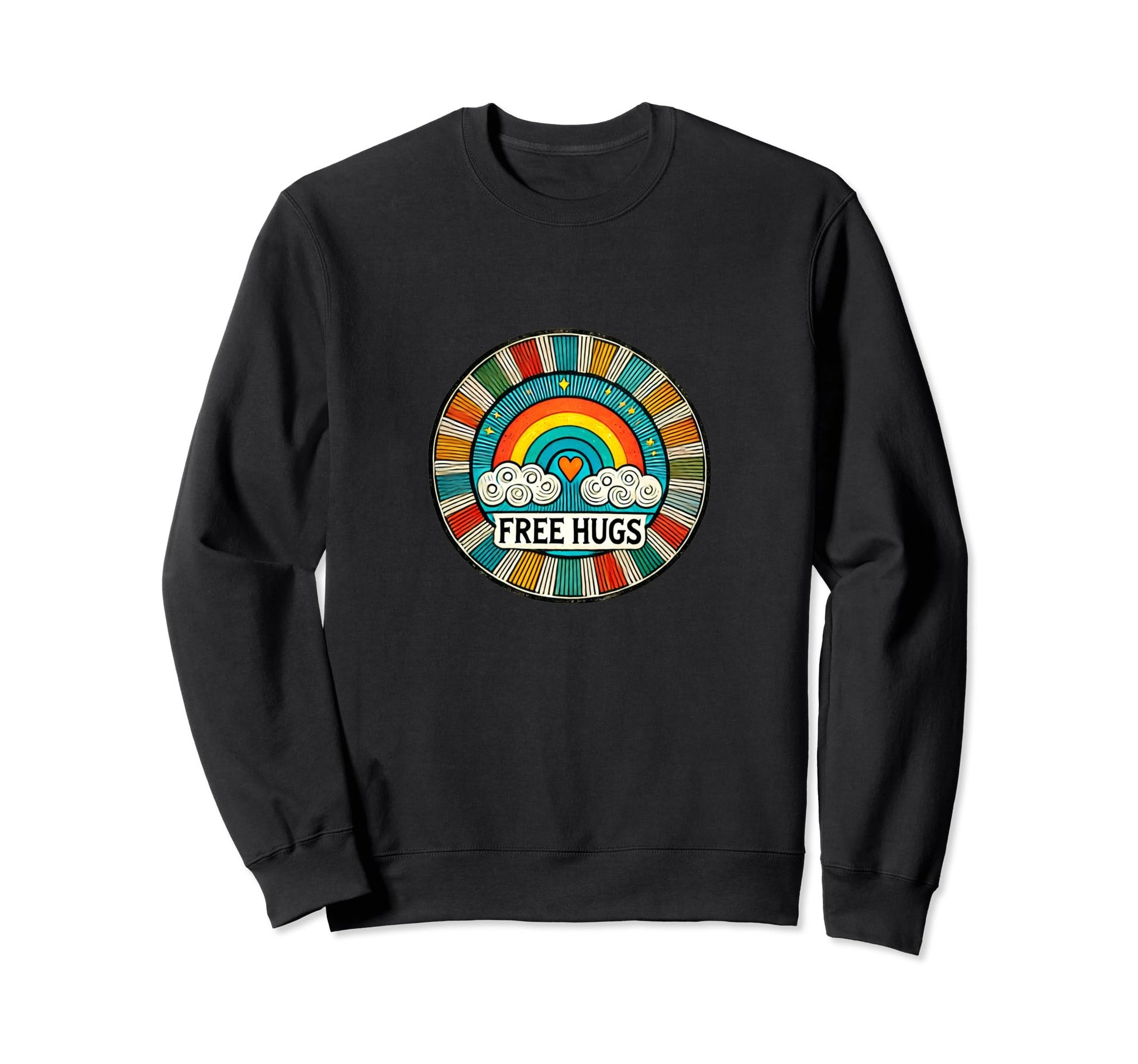 Free Hugs Rainbow Illustration Sweatshirt - Unique Graphic Men Women - T-Shirt, Sweatshirt, Hoodie