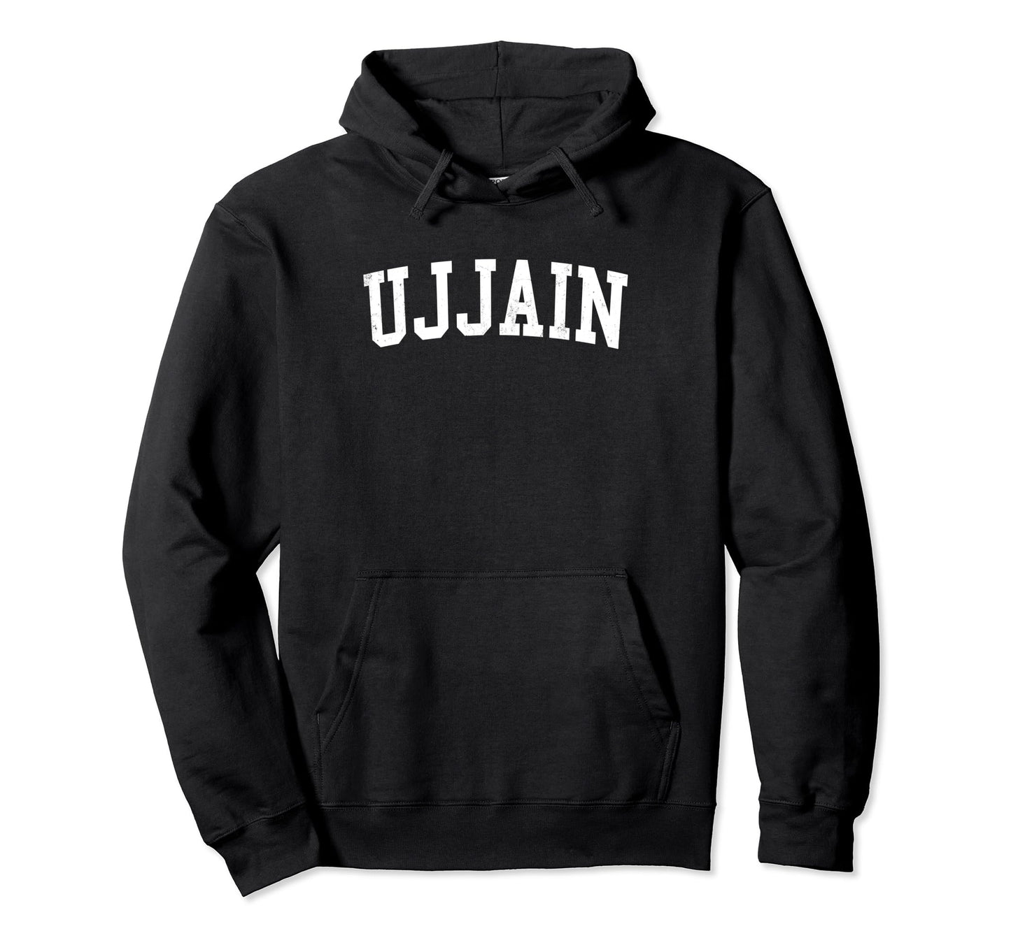 Ujjain India Distressed White Varsity Hoodie - Unique Graphic Unisex - T-Shirt, Sweatshirt, Hoodie