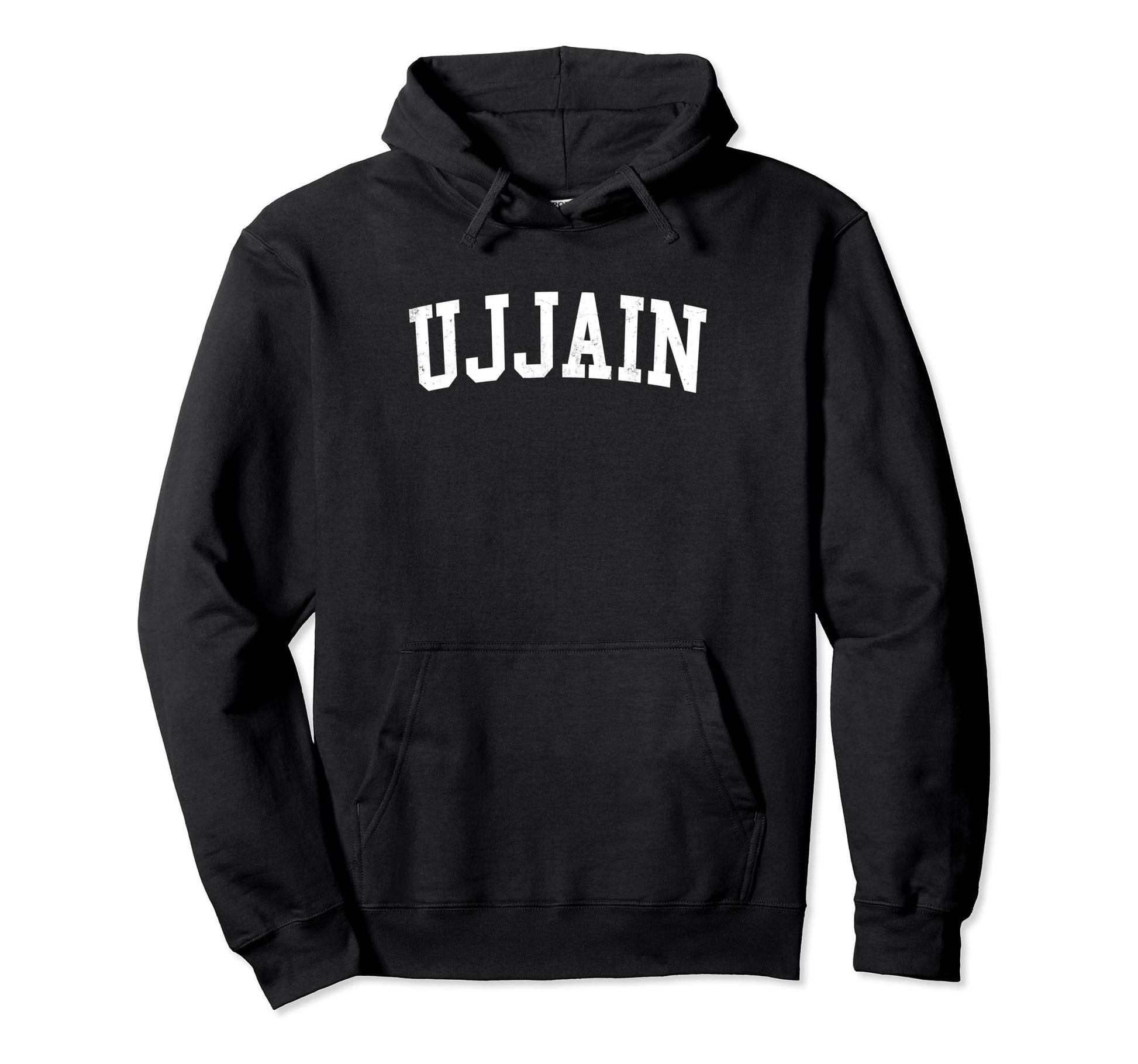 Ujjain India Distressed White Varsity Hoodie - Unique Graphic Unisex - T-Shirt, Sweatshirt, Hoodie