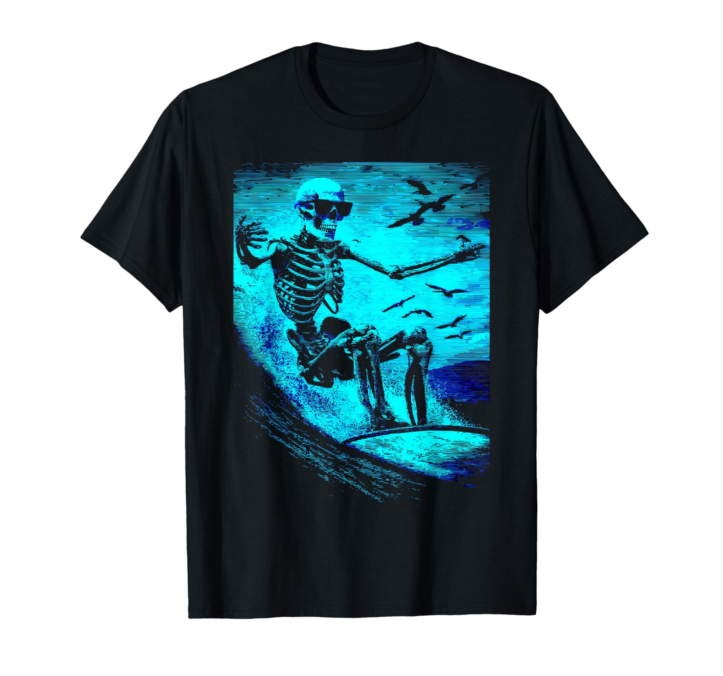 Surfing Skeleton Surfer Riding Wave Sunset T-Shirt - Trendy Graphic Unisex - T-Shirt, Sweatshirt, Hoodie