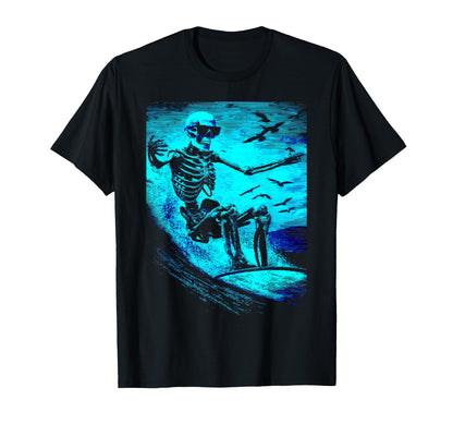Surfing Skeleton Surfer Riding Wave Sunset T-Shirt - Trendy Graphic Unisex - T-Shirt, Sweatshirt, Hoodie