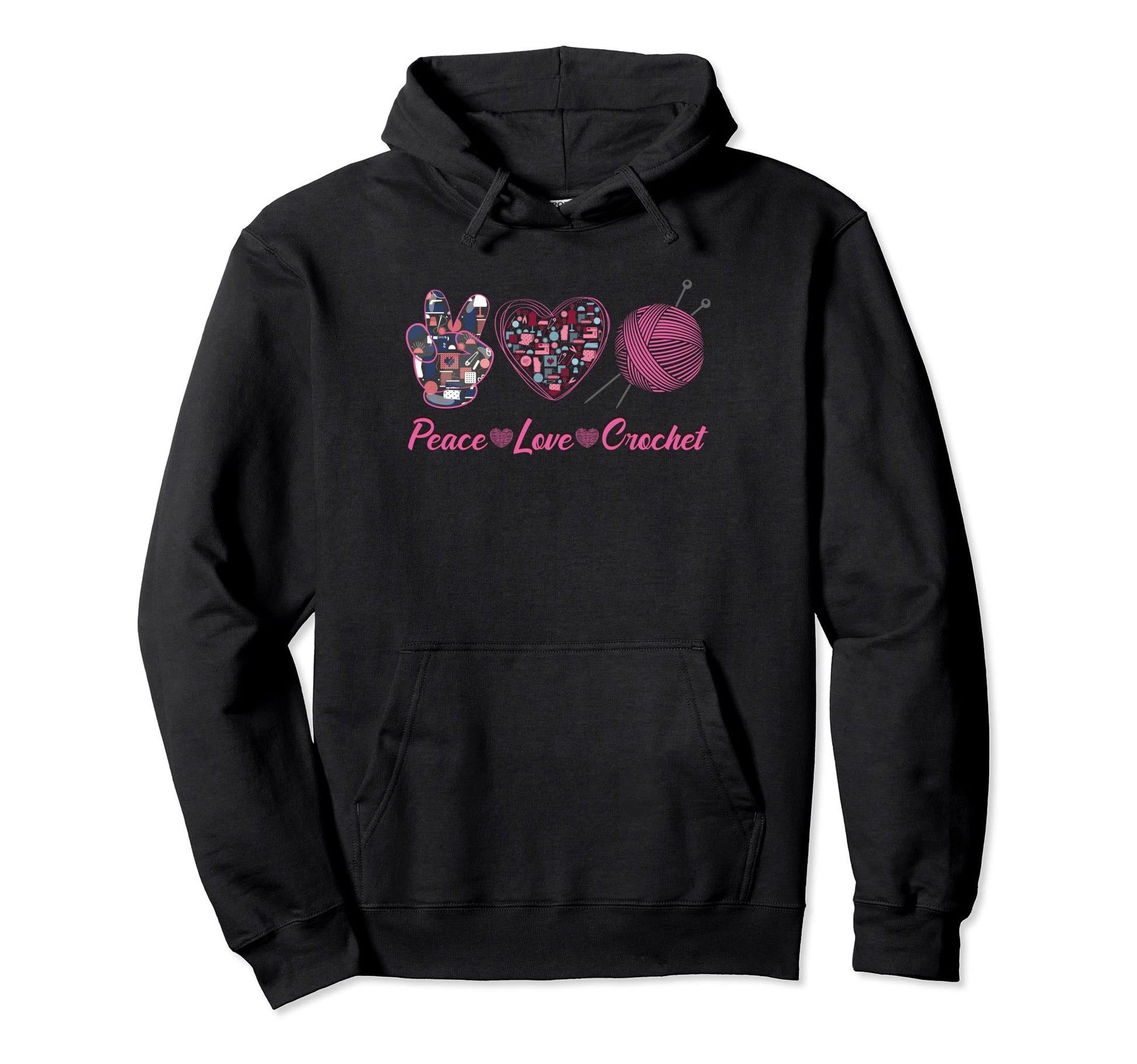 Womens Peace Love Crochet Funny Crocheting Hoodie - Graphic Print Unisex - T-Shirt, Sweatshirt, Hoodie