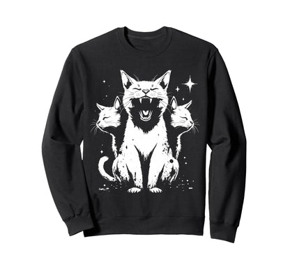 3 Headed Cat Grunge Alt 90S Sweatshirt - Streetwear Style for Adults - T-Shirt, Sweatshirt, Hoodie