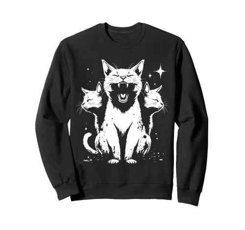 3 Headed Cat Grunge Alt 90S Sweatshirt - Streetwear Style for Adults - T-Shirt, Sweatshirt, Hoodie