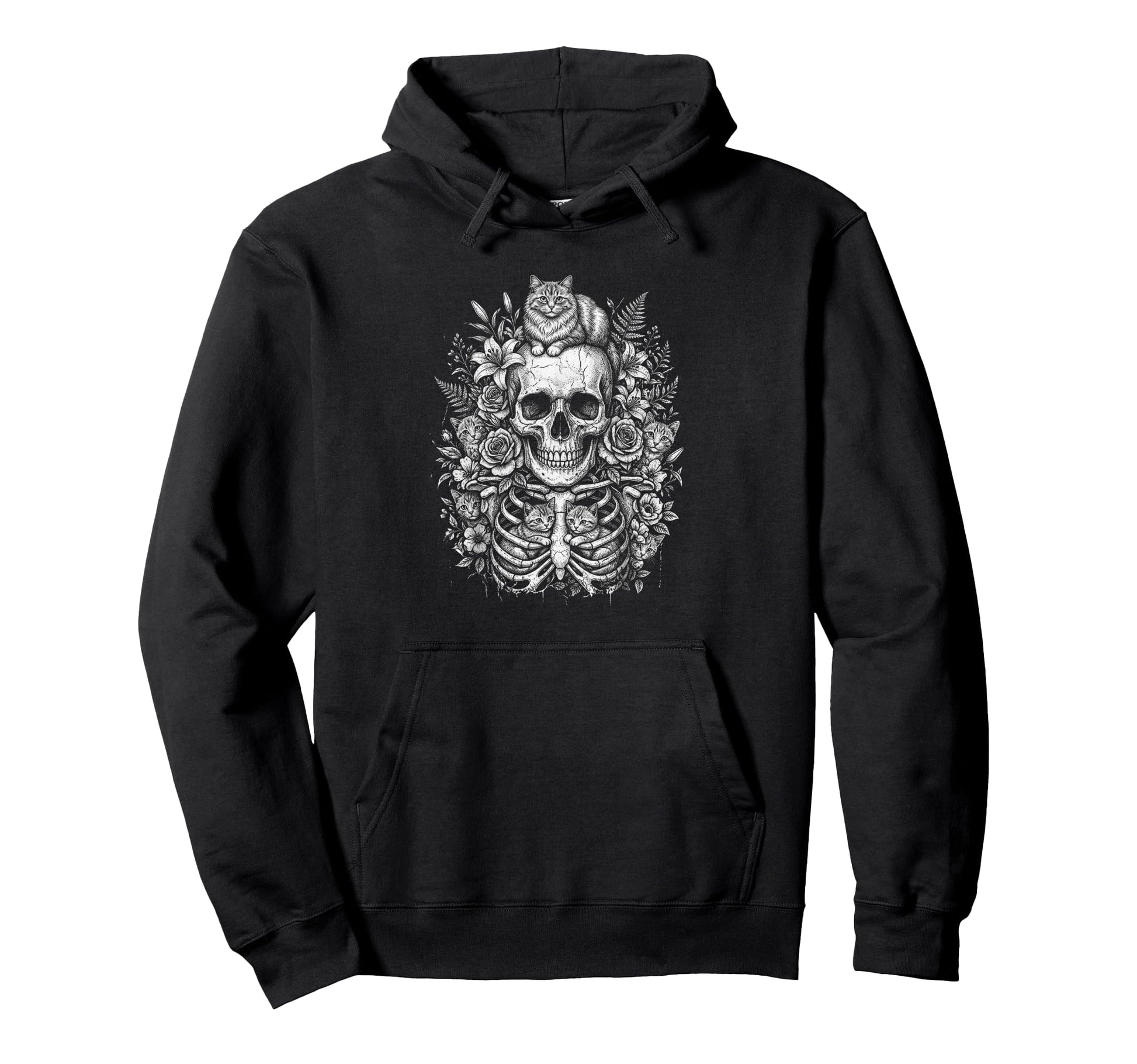 Skull Cat Skeleton Kitty Kitten Hoodie - Aesthetic Graphic for Adults - T-Shirt, Sweatshirt, Hoodie