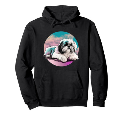 Shih Tzu Vaporwave Retrowave Aesthetic Hoodie - Minimalist Print for Adults - T-Shirt, Sweatshirt, Hoodie