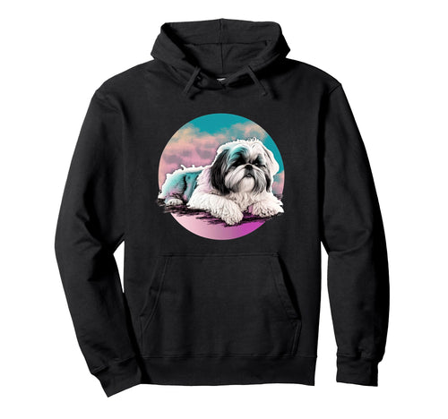 Shih Tzu Vaporwave Retrowave Aesthetic Hoodie - Minimalist Print for Adults - T-Shirt, Sweatshirt, Hoodie