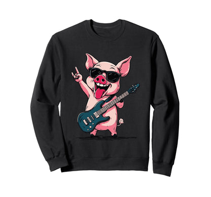 Rock Pig Funny Animal Guitar Player Sweatshirt - Custom Art Print Men Women - T-Shirt, Sweatshirt, Hoodie