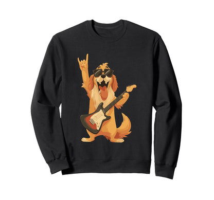 Funny Rock Dog Cartoon Playing Sweatshirt - Custom Art Print Men Women - T-Shirt, Sweatshirt, Hoodie
