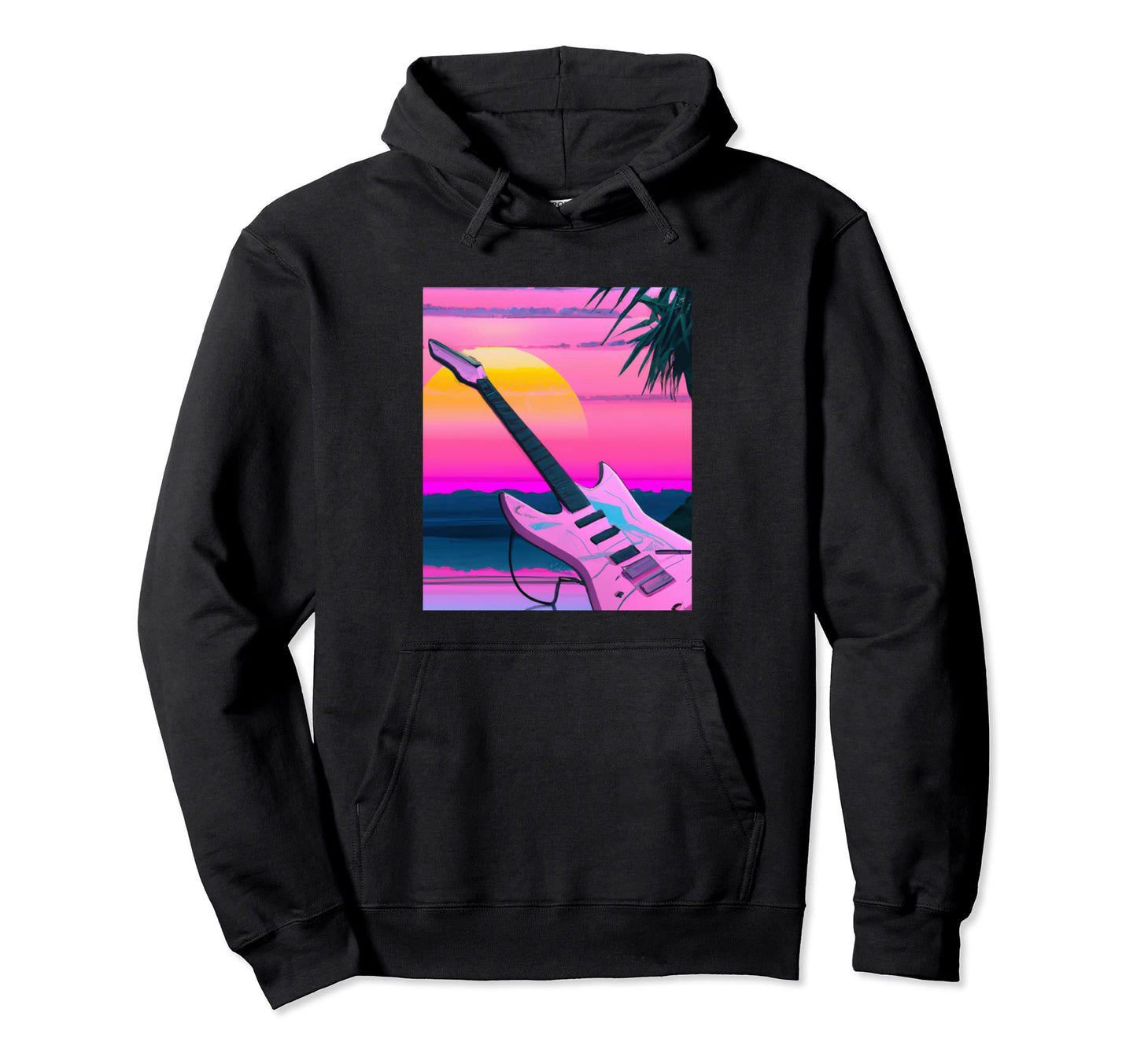 Vaporwave Guitar Synthwave Sunset E Hoodie - Custom Art Print Unisex - T-Shirt, Sweatshirt, Hoodie