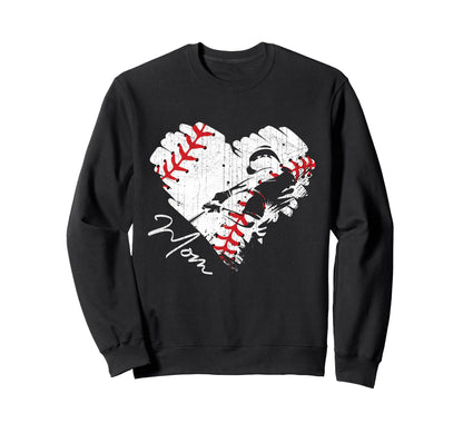 Baseball Mom Baseball Heart Sweatshirt - Novelty Apparel Men Women - T-Shirt, Sweatshirt, Hoodie
