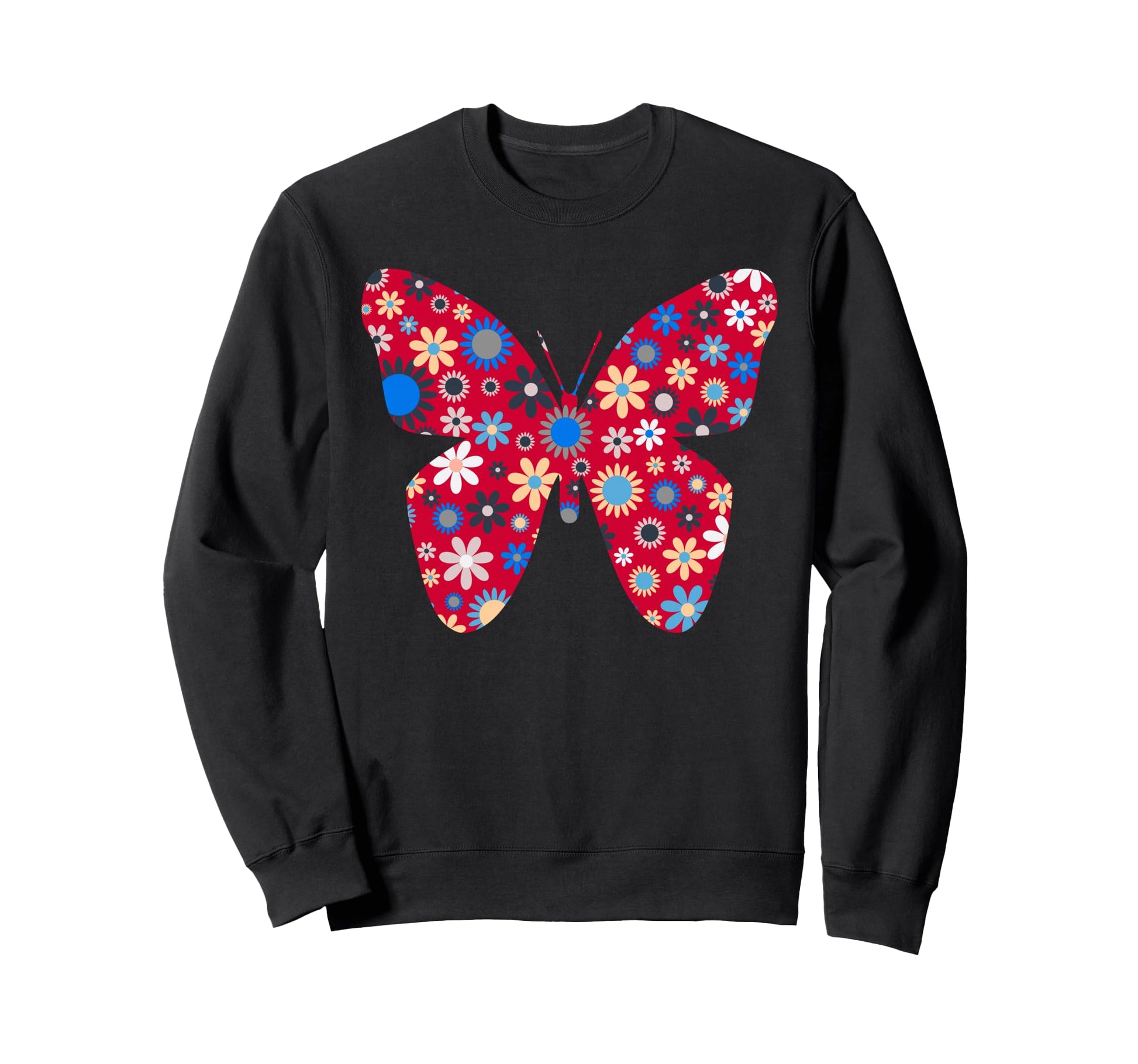 Large Butterfly Flowers Floral Boho Sweatshirt - Unique Graphic Men Women - T-Shirt, Sweatshirt, Hoodie