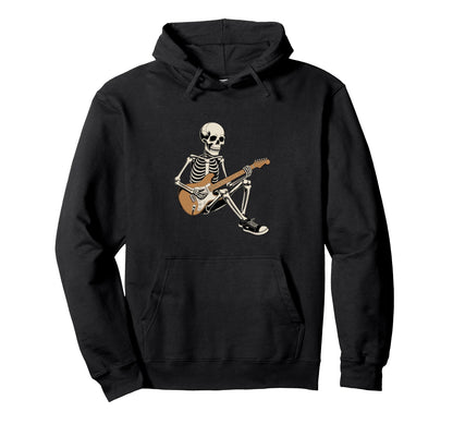 Rock Skeleton Playing Electric Hoodie - Casual Everyday Wear Men Women - T-Shirt, Sweatshirt, Hoodie