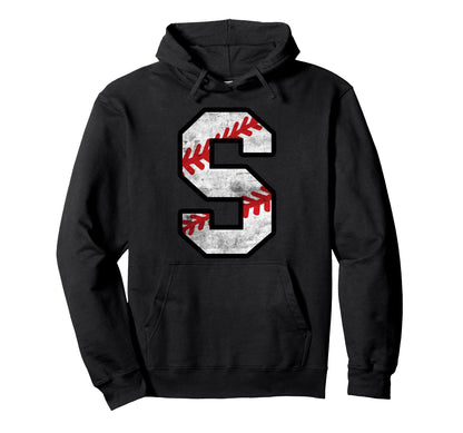 Distressed Baseball Letter S Hoodie - Novelty Apparel for Adults - T-Shirt, Sweatshirt, Hoodie
