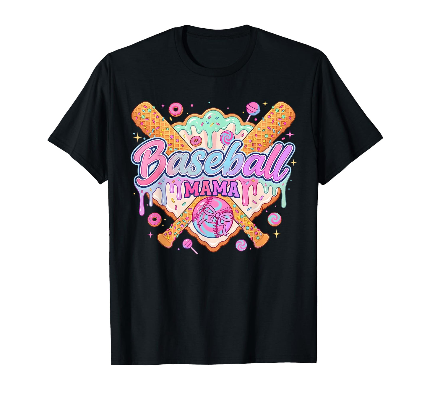 Baseball Mom Drip Ice Cream Baseball Mama T-Shirt - Graphic Print Unisex - T-Shirt, Sweatshirt, Hoodie