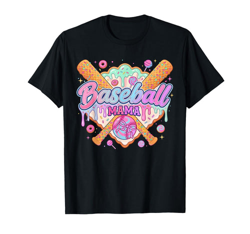 Baseball Mom Drip Ice Cream Baseball Mama T-Shirt - Graphic Print Unisex - T-Shirt, Sweatshirt, Hoodie