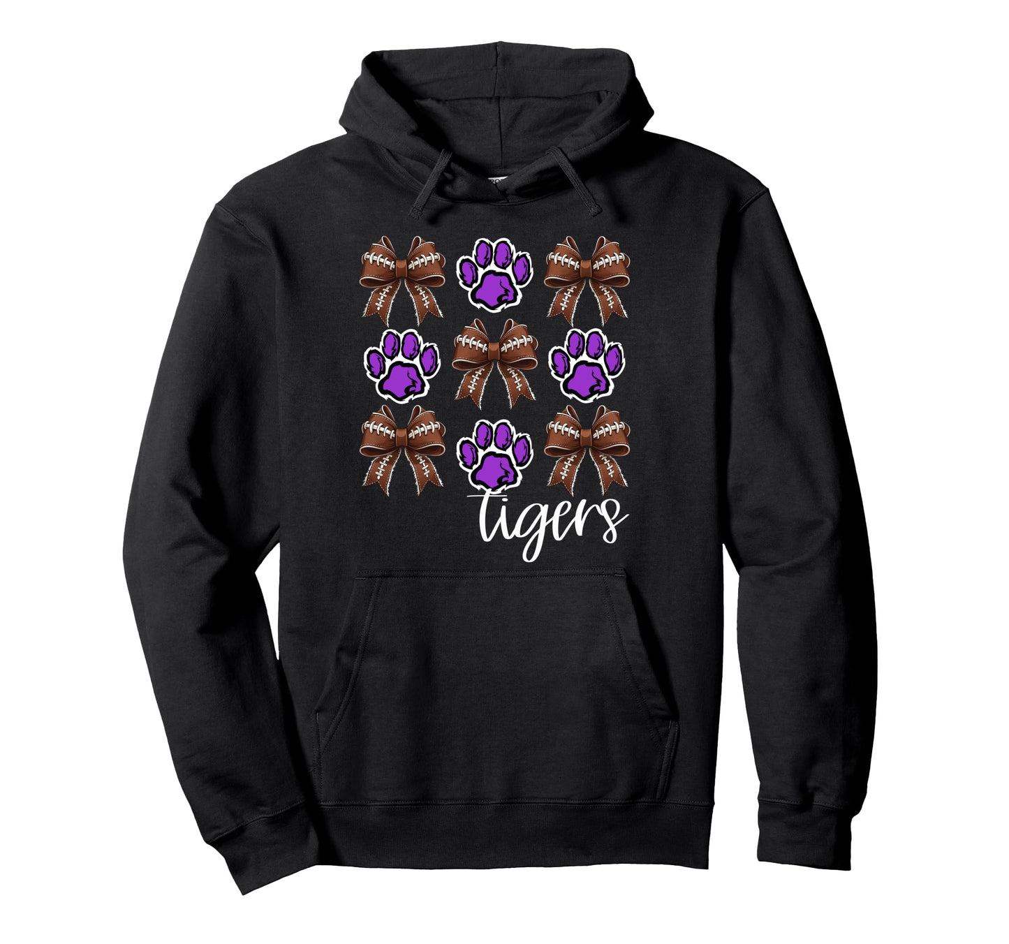 Tigers Football Mom Coquette Bows Hoodie - Streetwear Style for Adults - T-Shirt, Sweatshirt, Hoodie