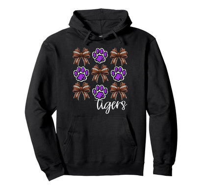 Tigers Football Mom Coquette Bows Hoodie - Streetwear Style for Adults - T-Shirt, Sweatshirt, Hoodie