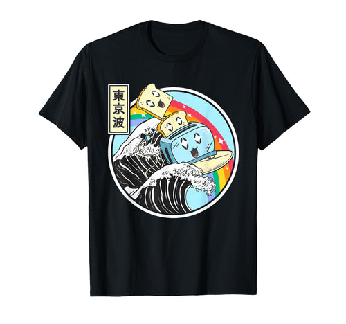 Toaster Surfing Great Wave Kawaii T-Shirt - Unique Graphic Men Women - T-Shirt, Sweatshirt, Hoodie