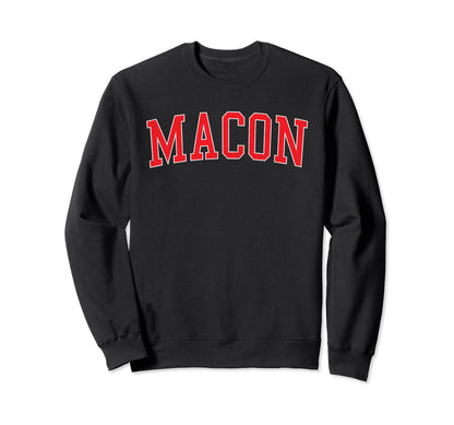 Macon Ga Varsity Red Text Sweatshirt - Unique Graphic for Adults - T-Shirt, Sweatshirt, Hoodie
