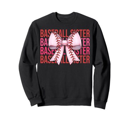 Baseball Sister Baseball Coquette Bow Sweatshirt - Custom Art Print Unisex - T-Shirt, Sweatshirt, Hoodie