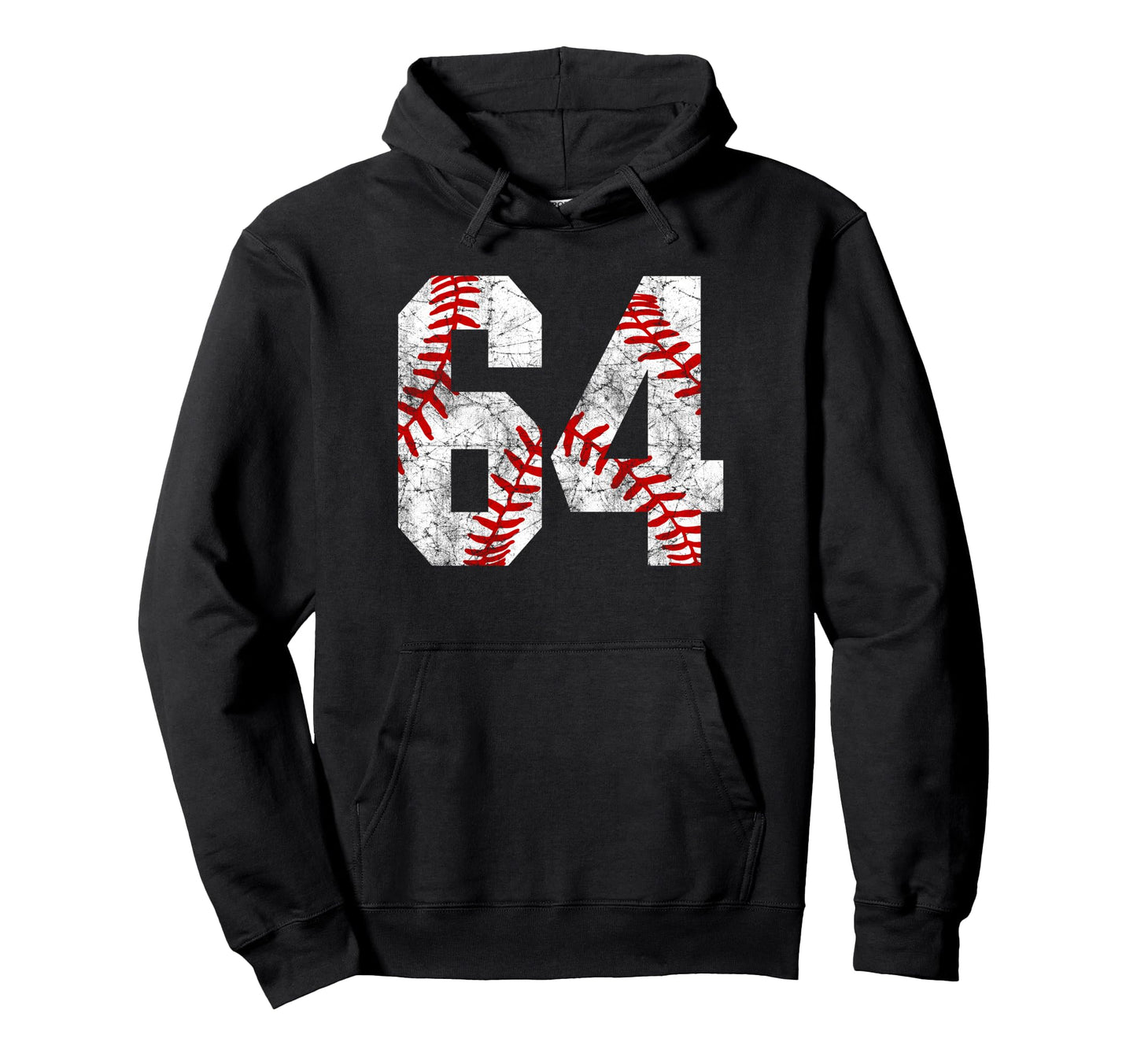 Distressed Baseball Number 64 Jersey Hoodie - Minimalist Print Unisex - T-Shirt, Sweatshirt, Hoodie
