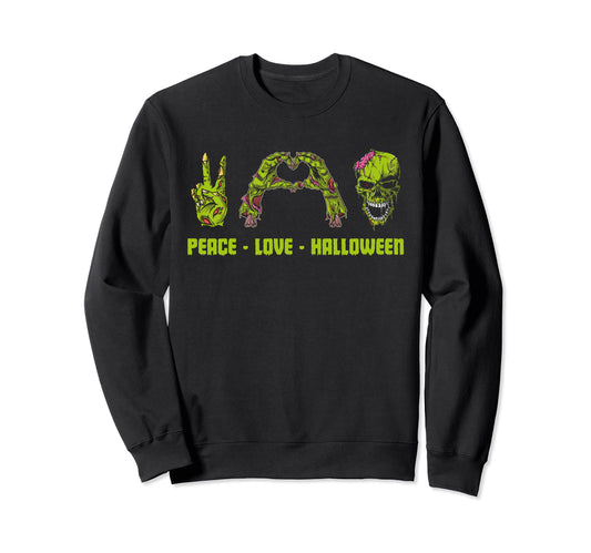 Zombie Peace Love Halloween Sweatshirt - Unique Graphic for Adults - T-Shirt, Sweatshirt, Hoodie