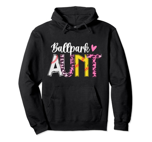 Ballpark Aunt Leopard Baseball Hoodie - Fun Novelty Design Men Women - T-Shirt, Sweatshirt, Hoodie