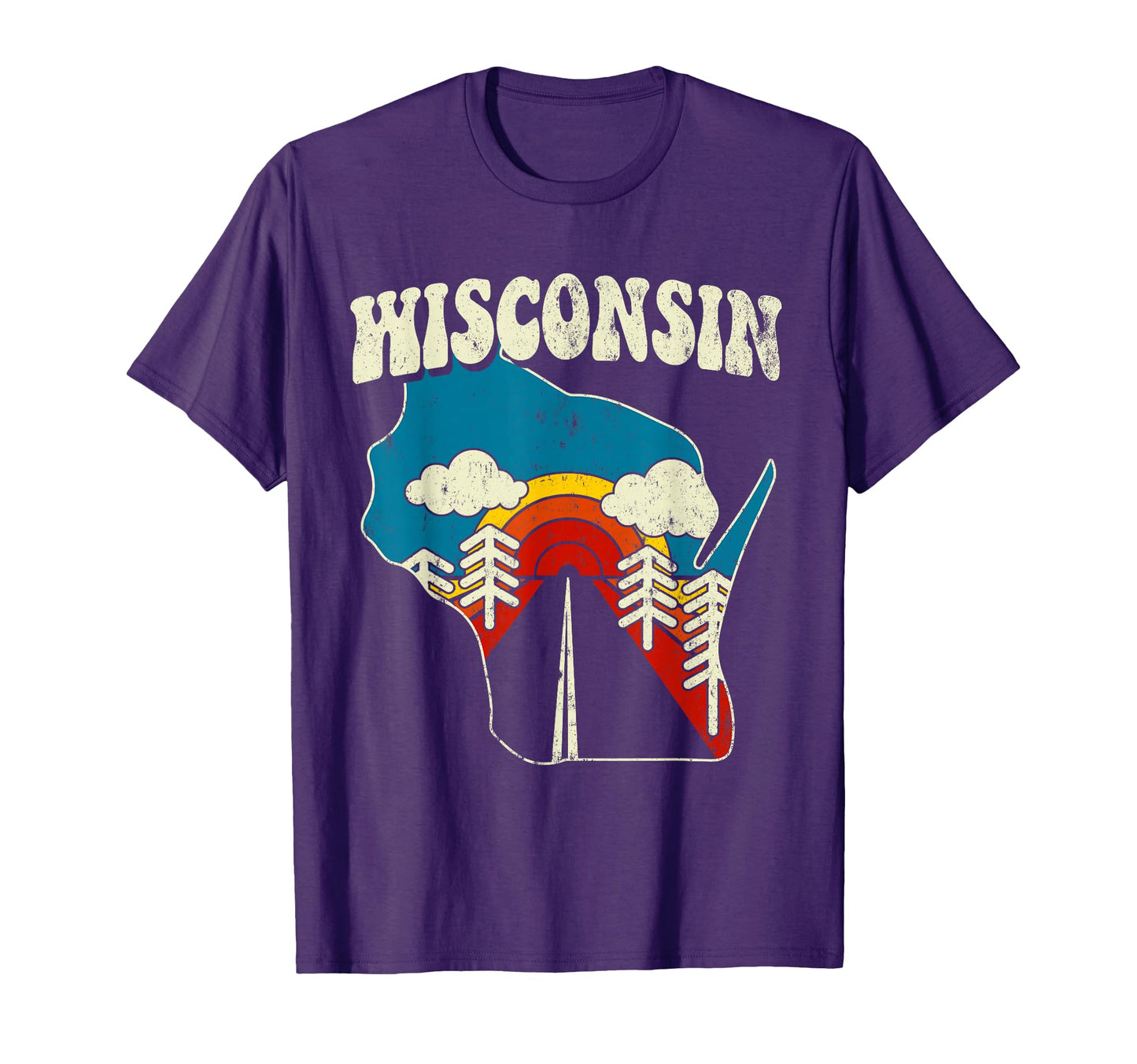Wisconsin State Rainbow Hippie 70S T-Shirt - Minimalist Print for Adults - T-Shirt, Sweatshirt, Hoodie